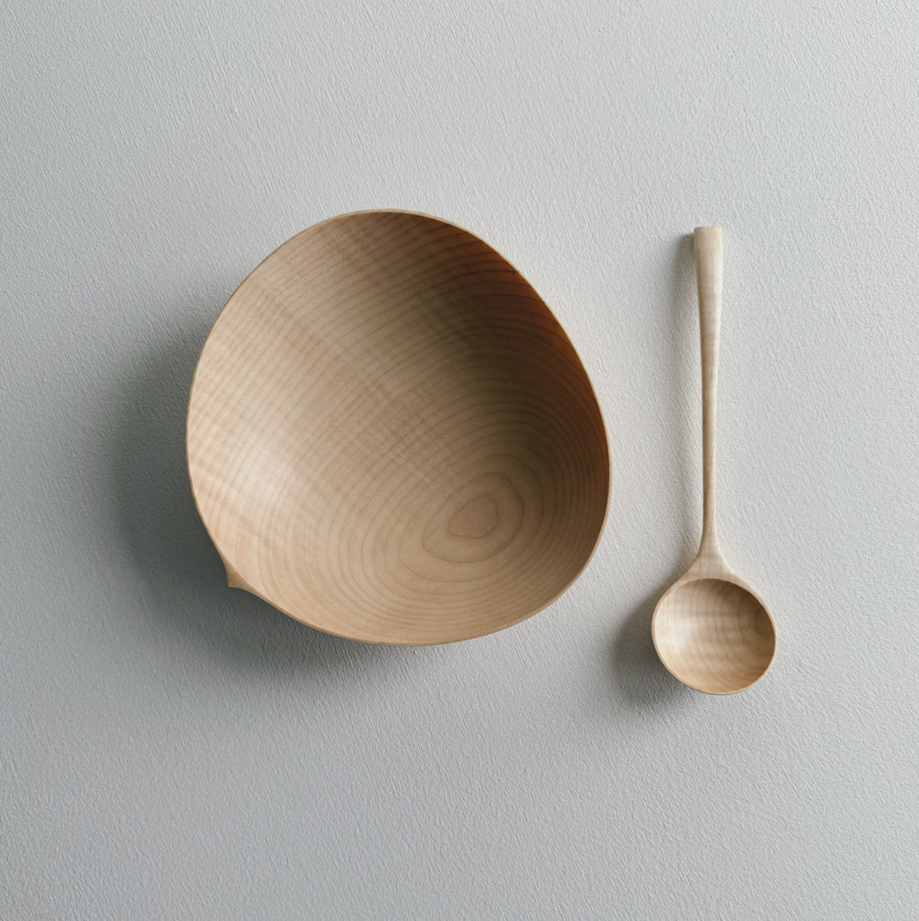 Sycamore bowl and spoon on a white background
