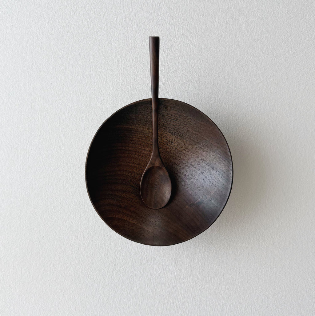Conical bowl & spoon in vintage black walnut