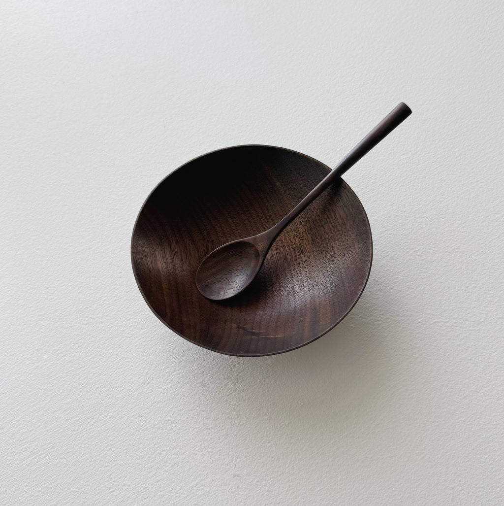Conical bowl & spoon in vintage black walnut