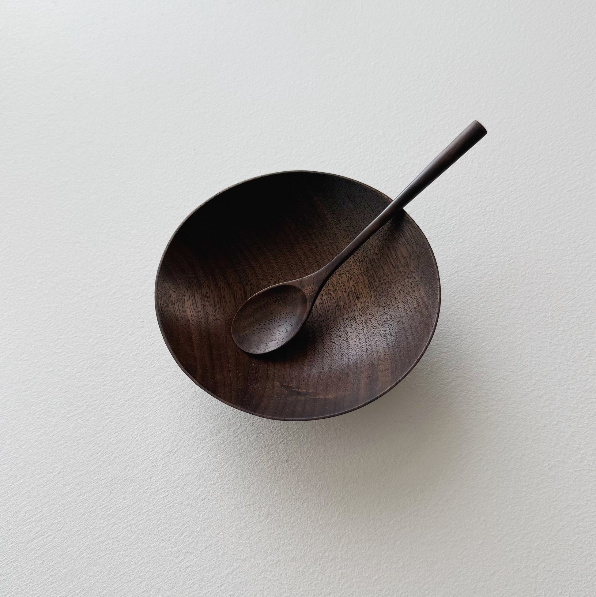 Conical bowl & spoon in vintage black walnut