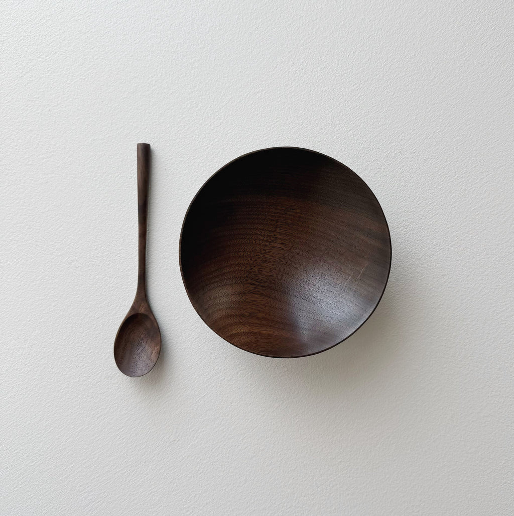 Conical bowl & spoon in vintage black walnut