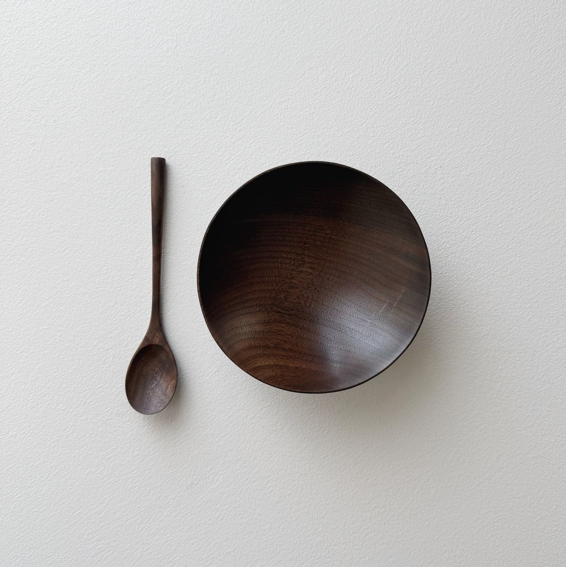 Conical bowl & spoon in vintage black walnut