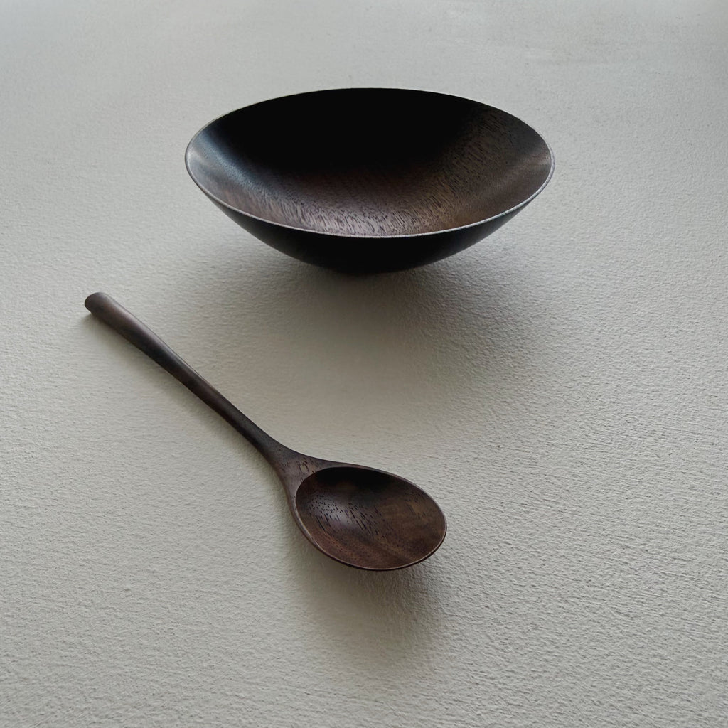Conical bowl & spoon in vintage black walnut