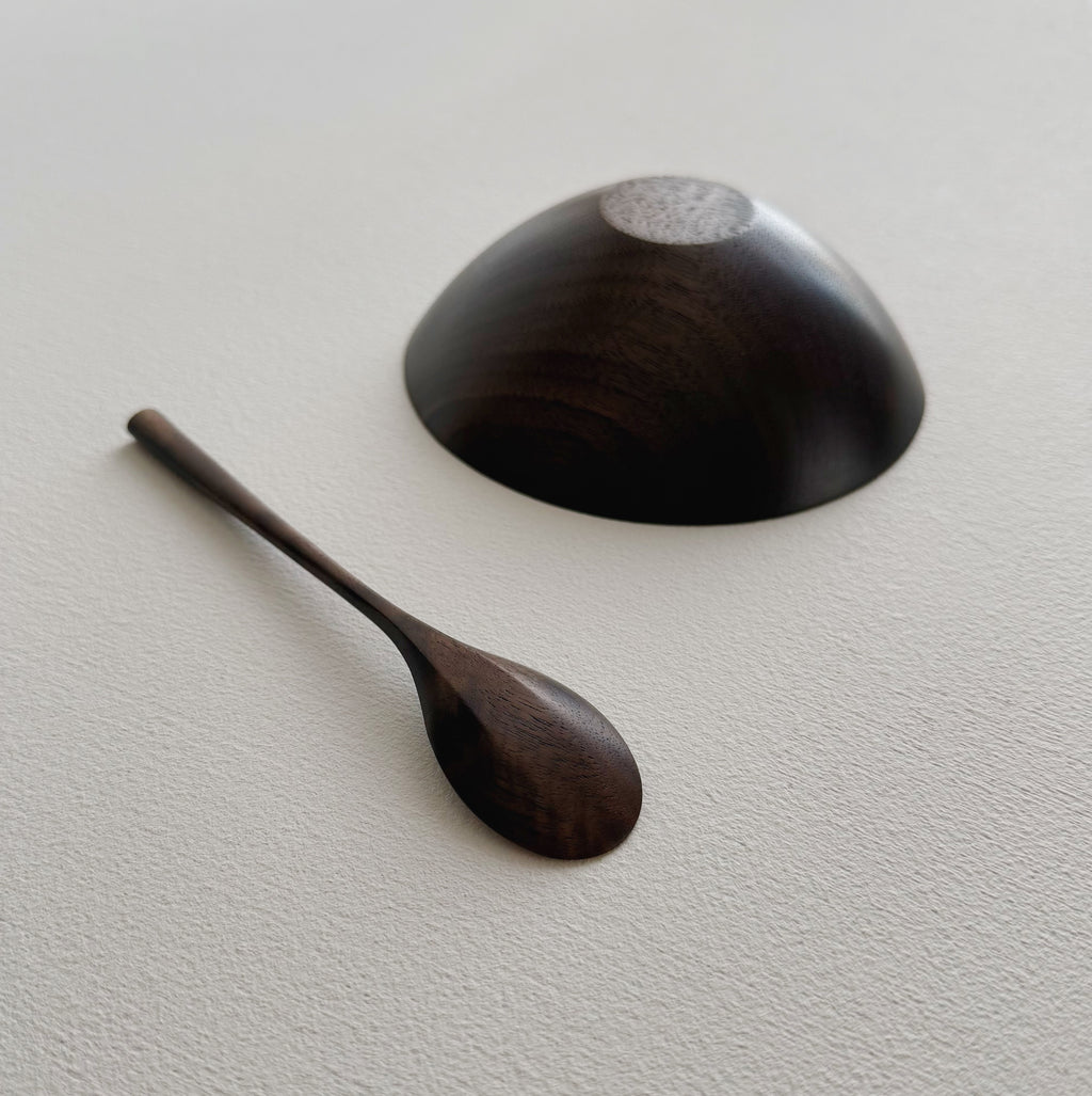 Conical bowl & spoon in vintage black walnut