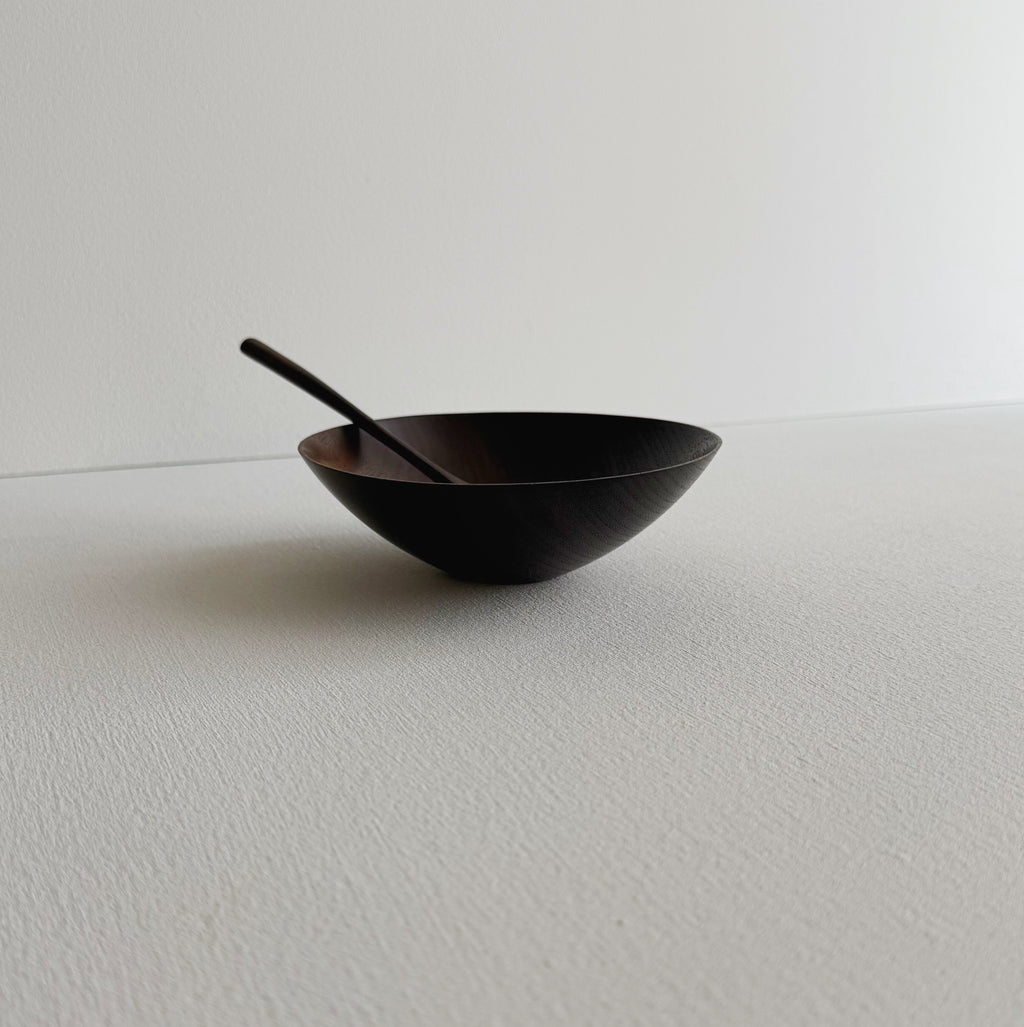 Conical bowl & spoon in vintage black walnut