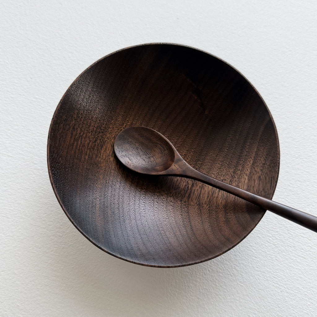 Conical bowl & spoon in vintage black walnut