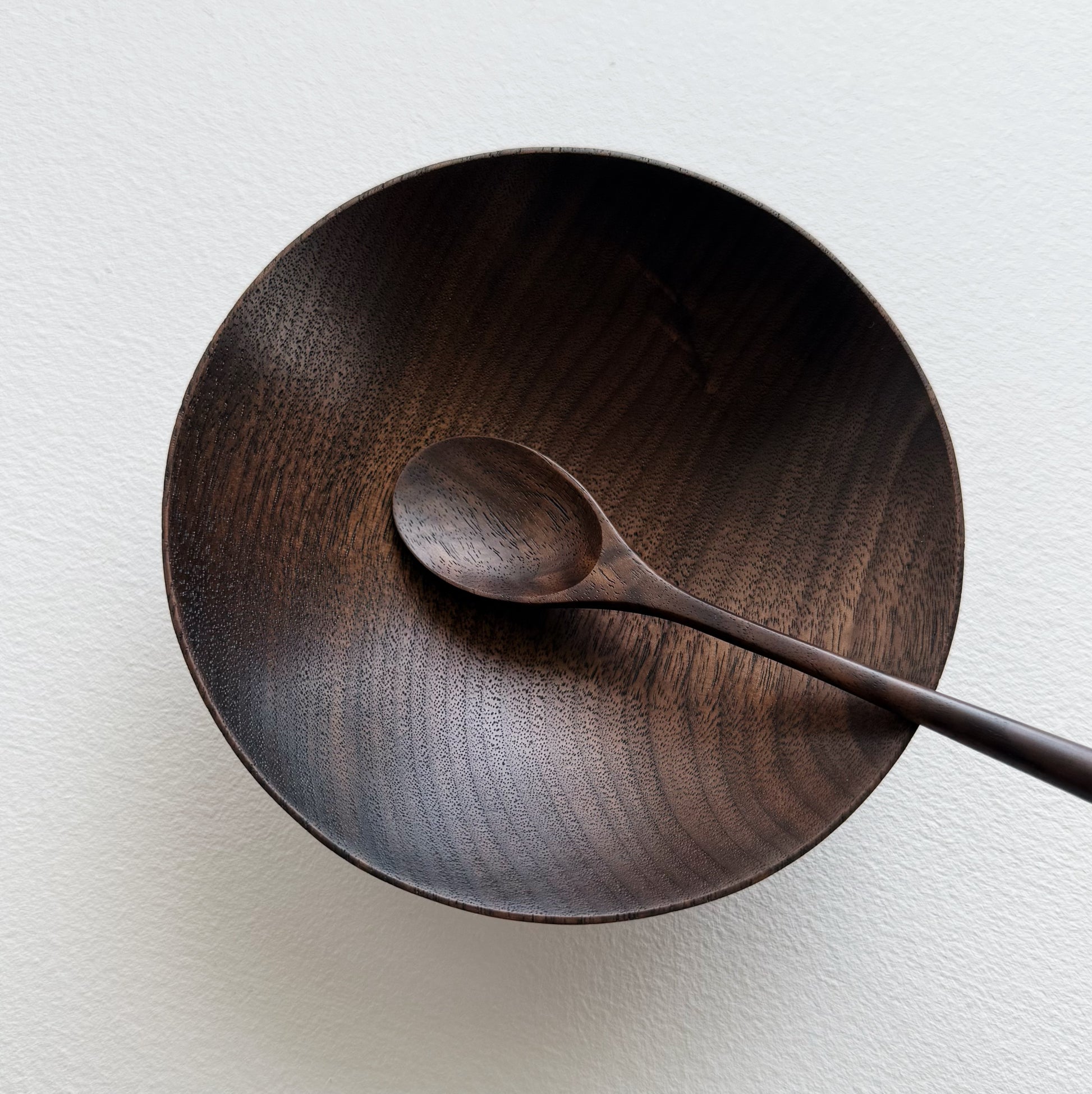Conical bowl & spoon in vintage black walnut