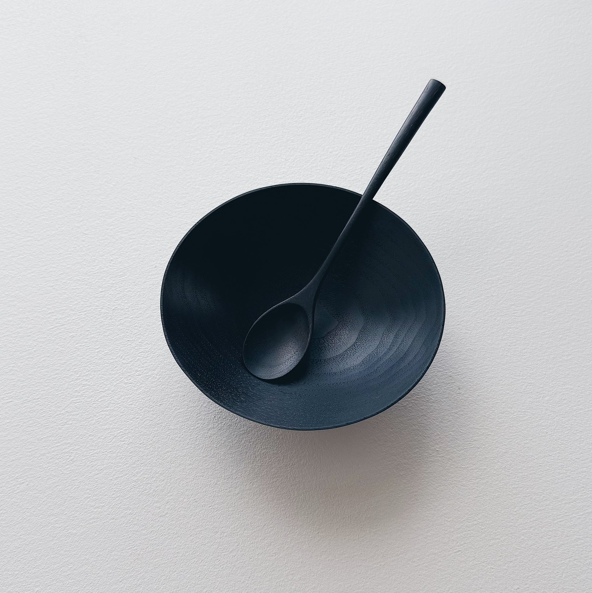 Conical bowl & spoon in ebonised walnut
