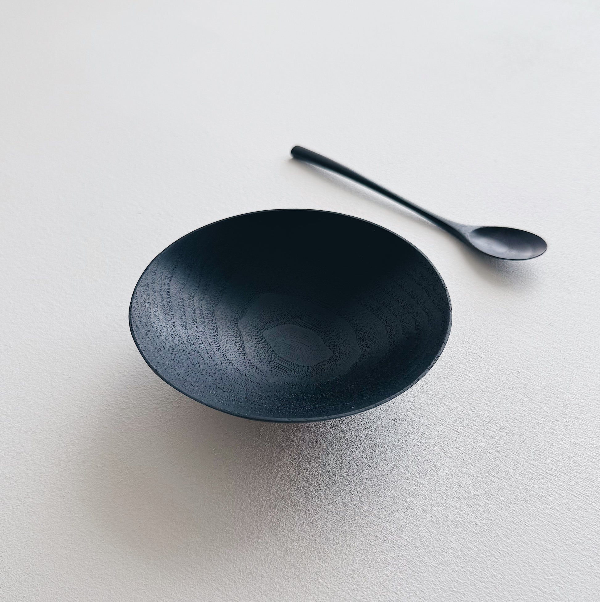 Conical bowl & spoon in ebonised walnut