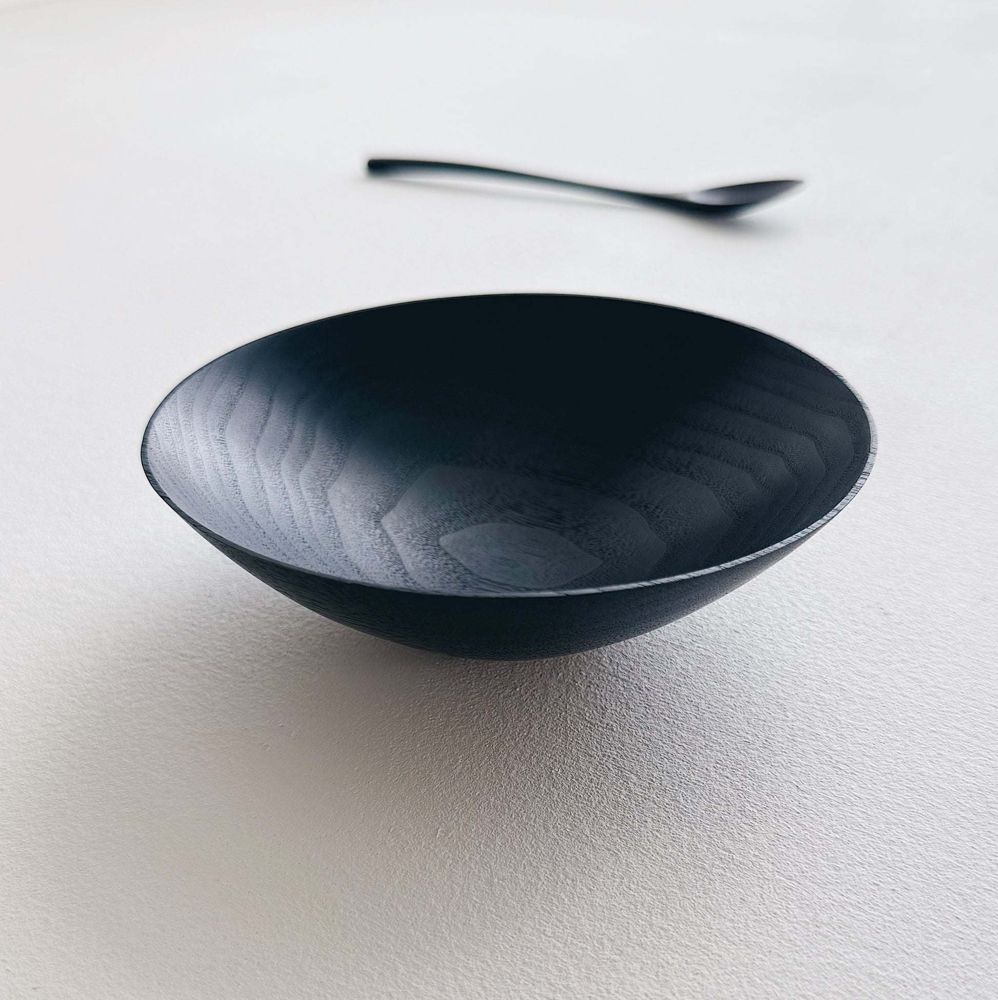 Conical bowl & spoon in ebonised walnut
