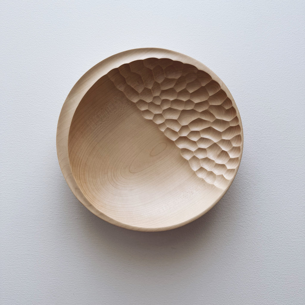 Cratered presentation bowl in sycamore
