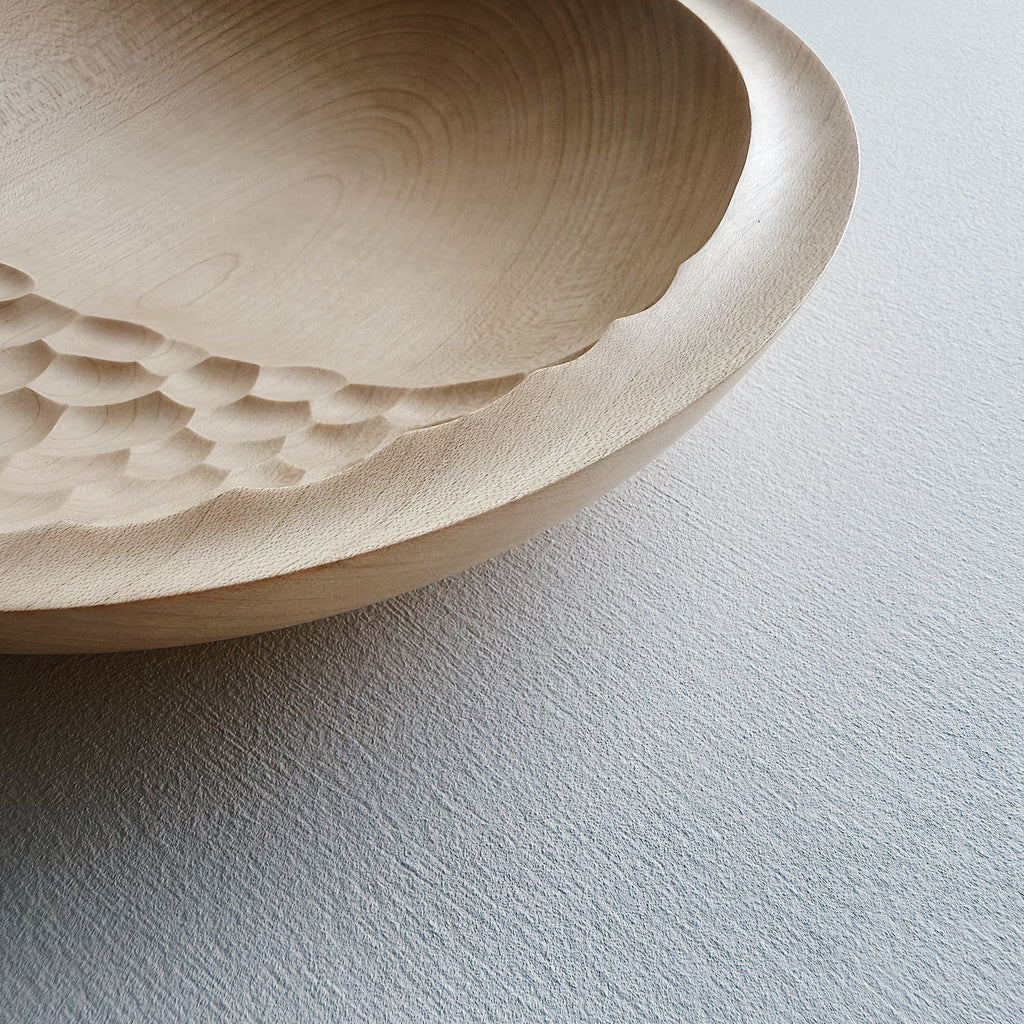 Cratered presentation bowl in sycamore