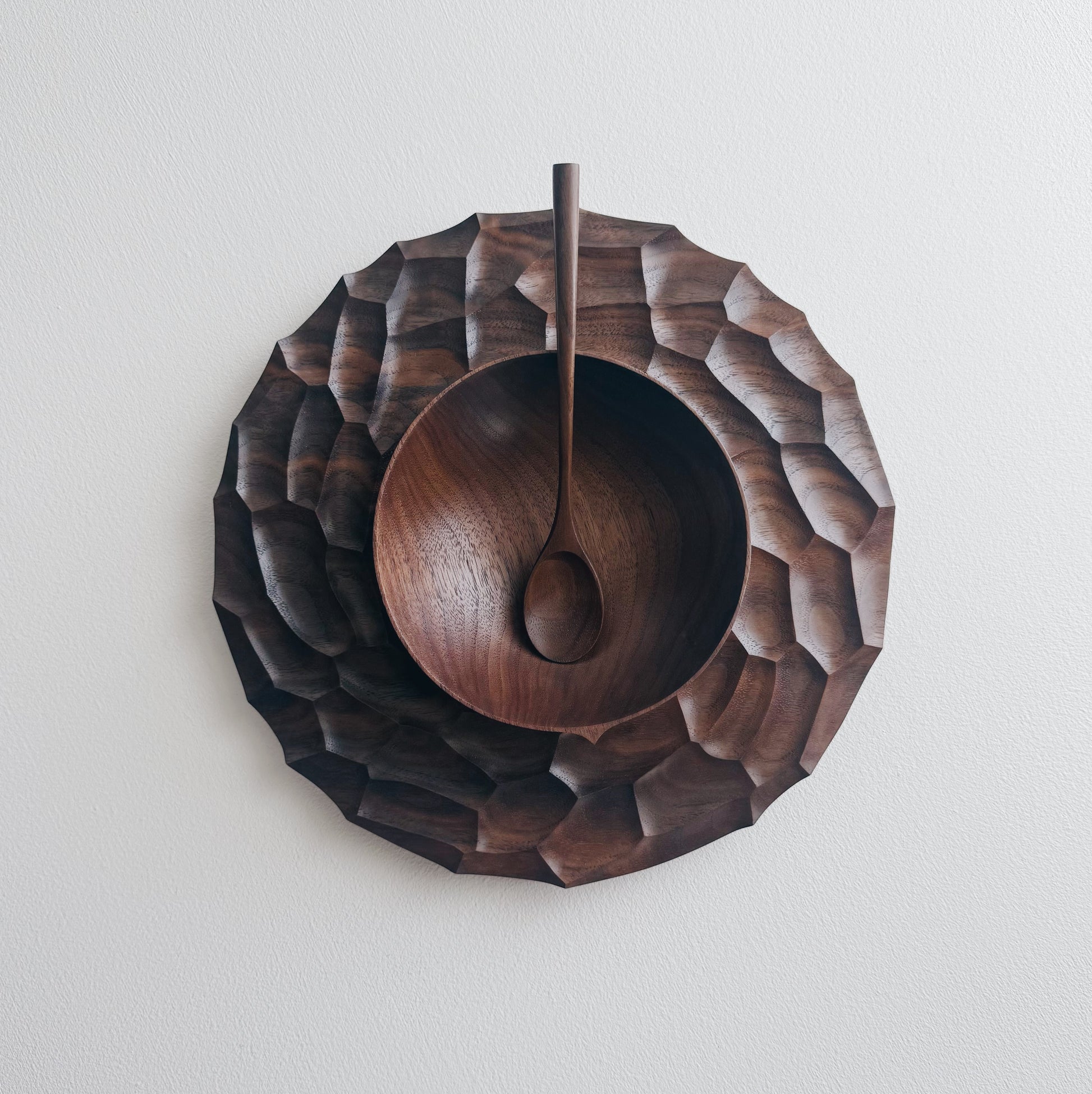 Dunes plate, bowl & spoon set in walnut
