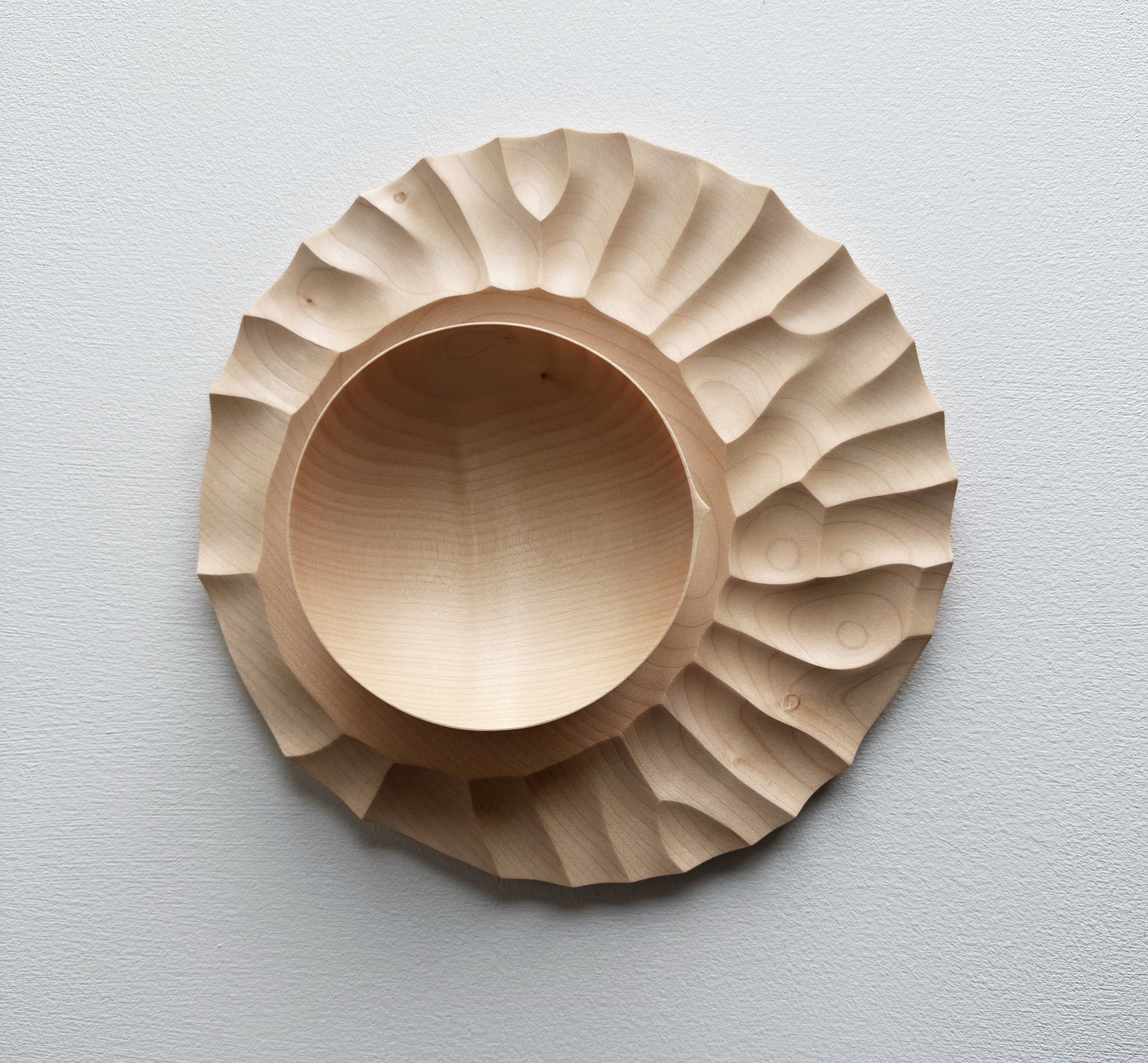 Sycamore wooden bowl with sycamore plate on a white background