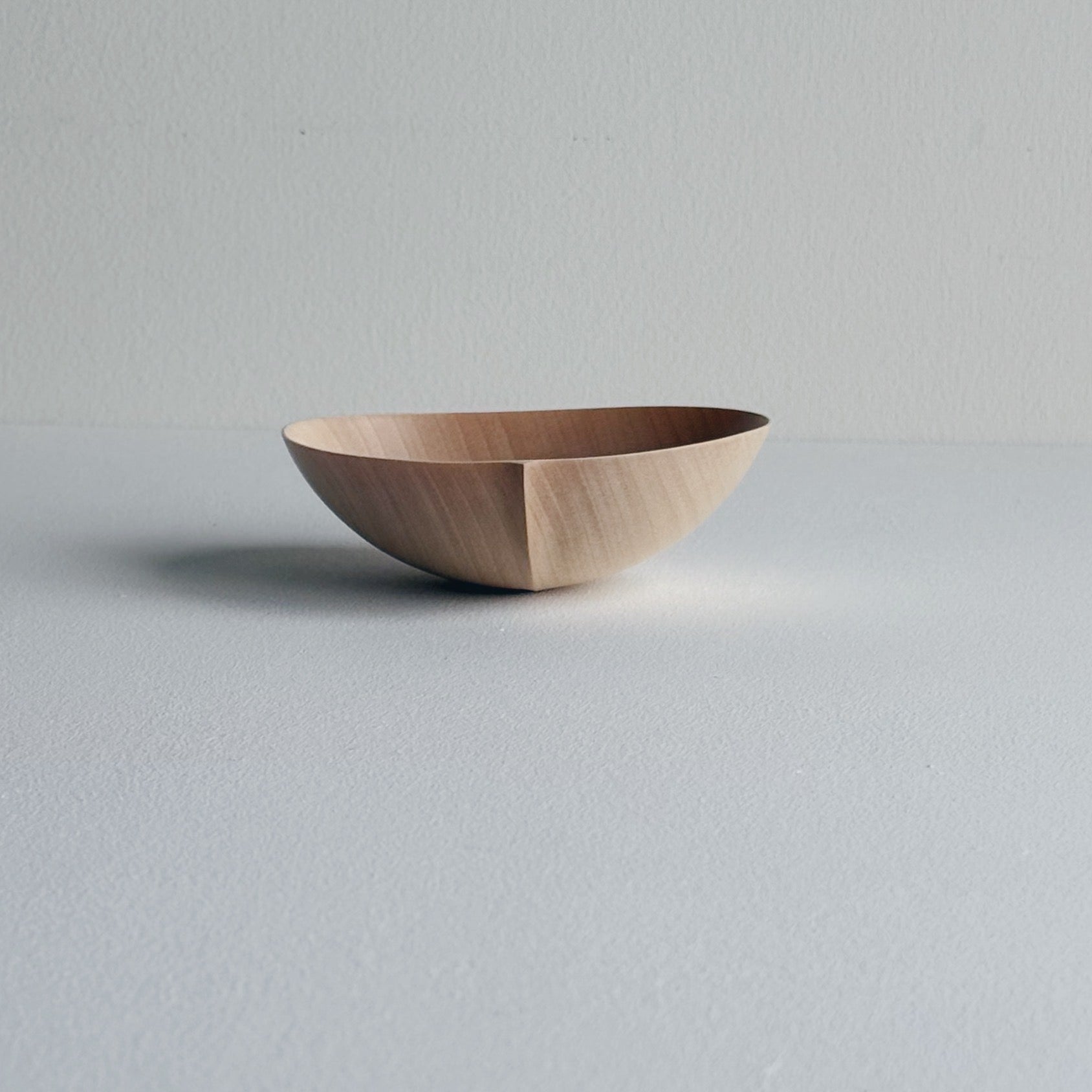 Oval palm bowl in sycamore on a white background
