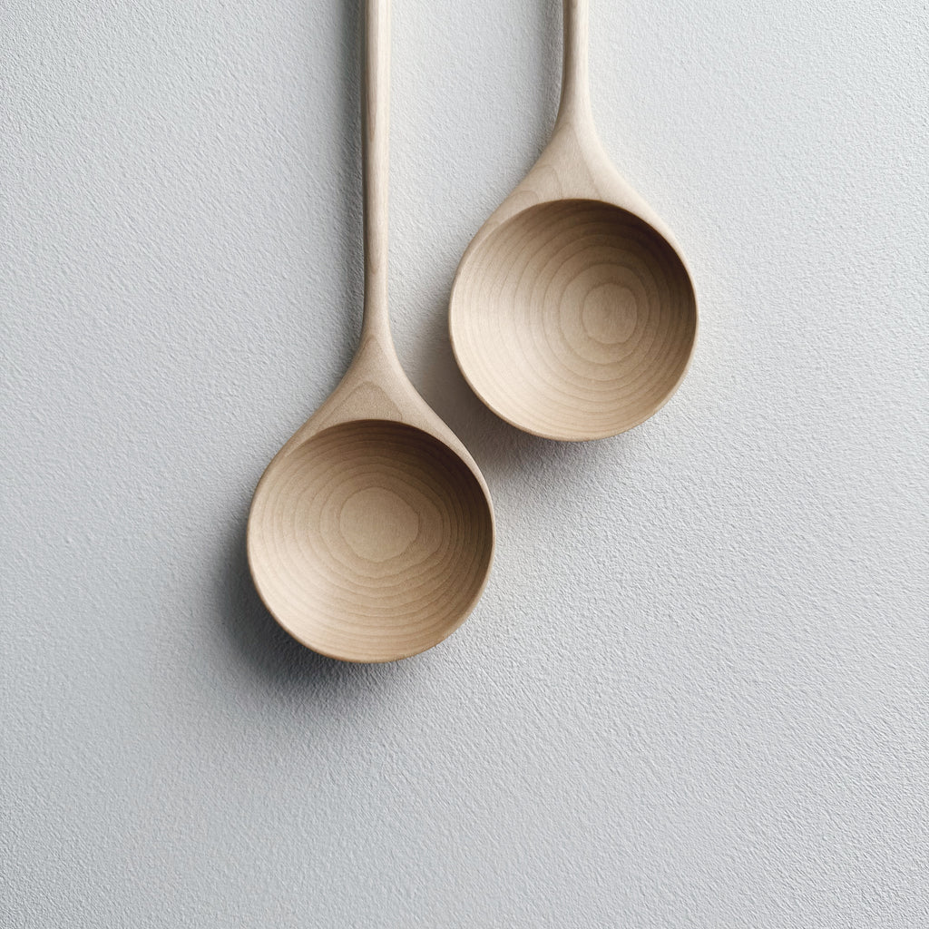 Pair of medium serving spoons in sycamore