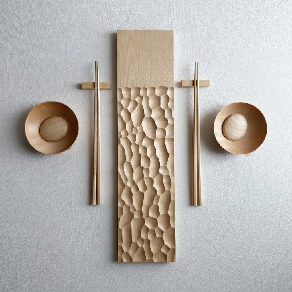 Sculpted long board eating set in sycamore