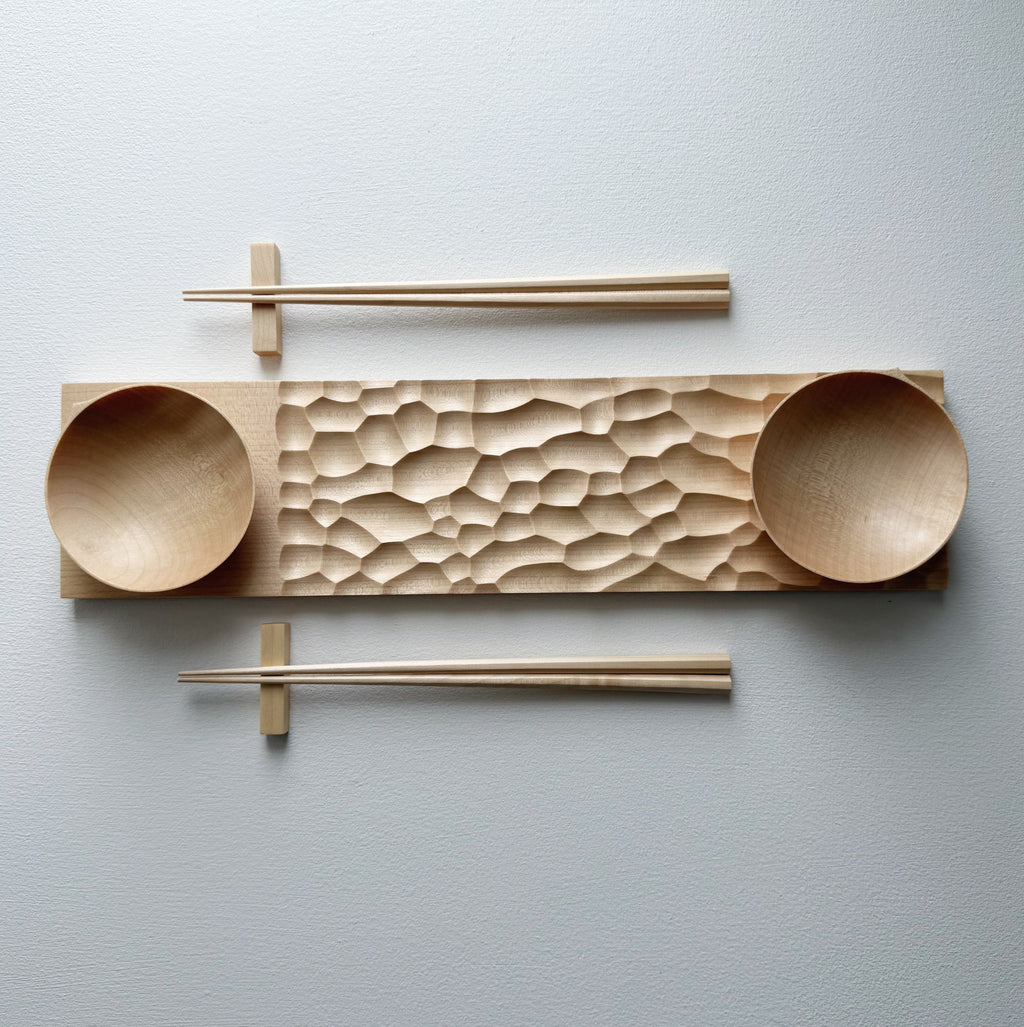 Sculpted long board eating set in sycamore