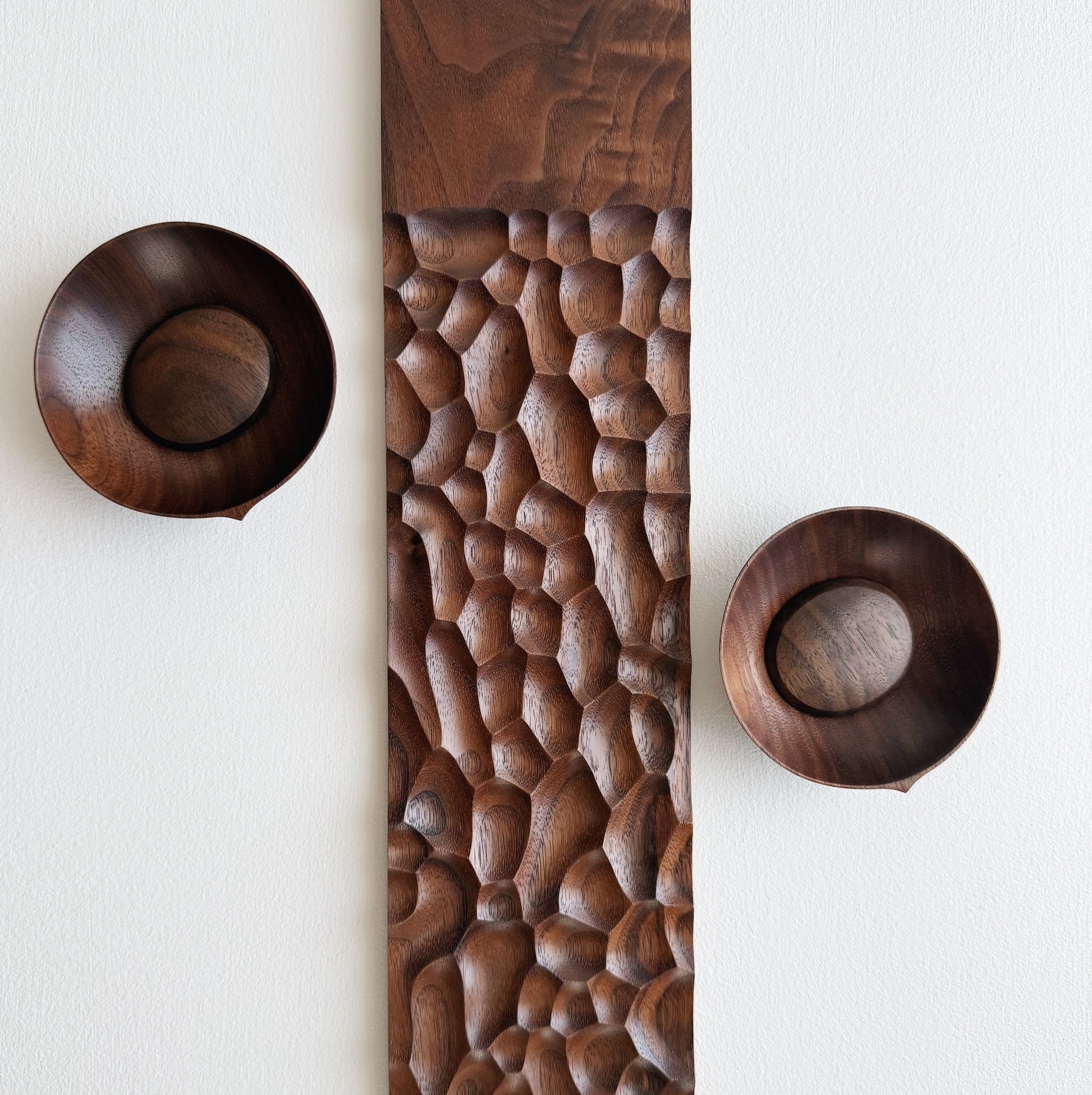 Sculpted long board eating set in walnut