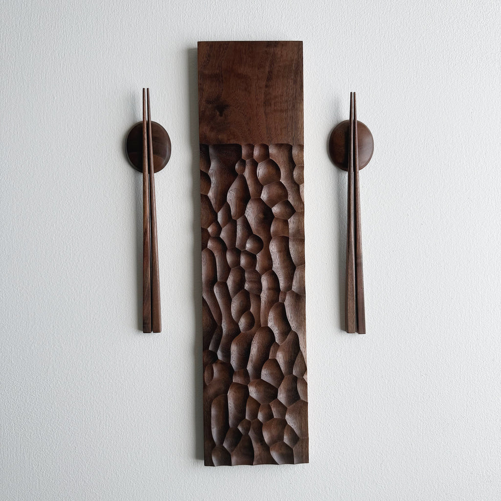 Sculpted long board & chopsticks set in walnut