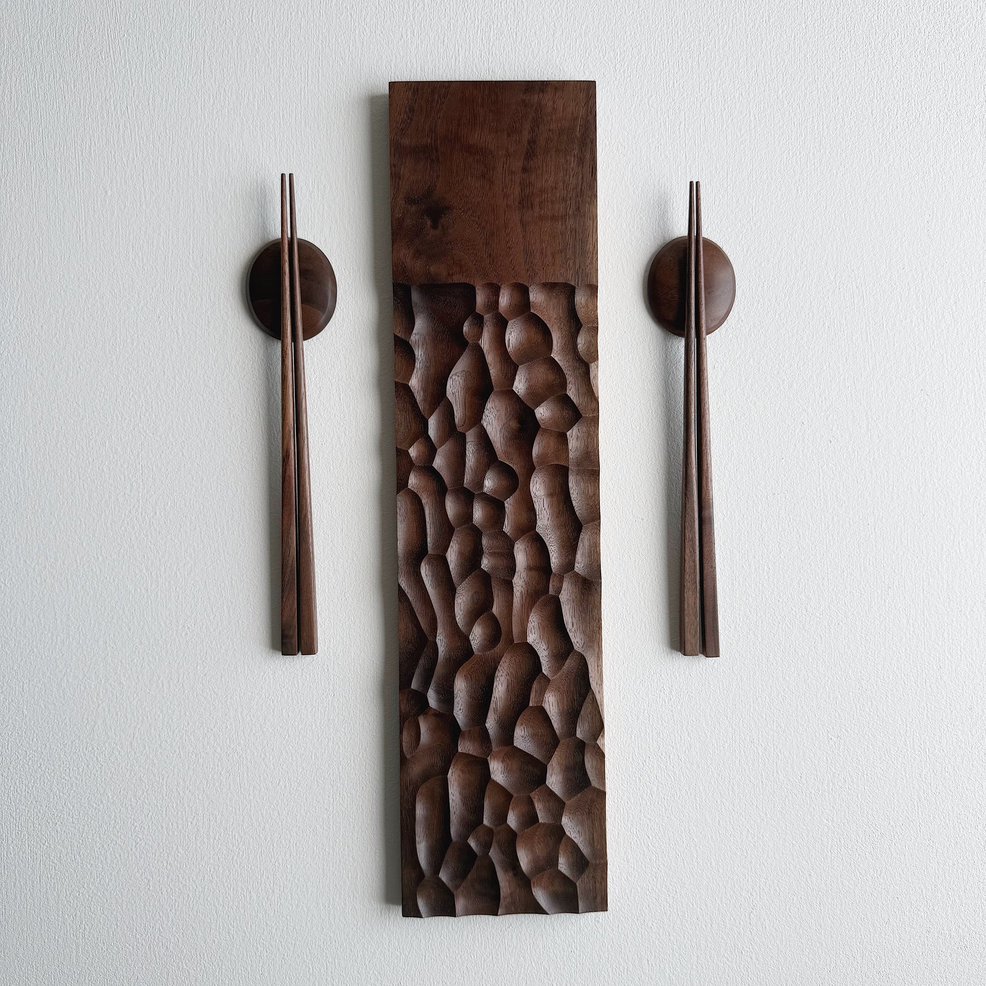 Sculpted long board & chopsticks set in walnut