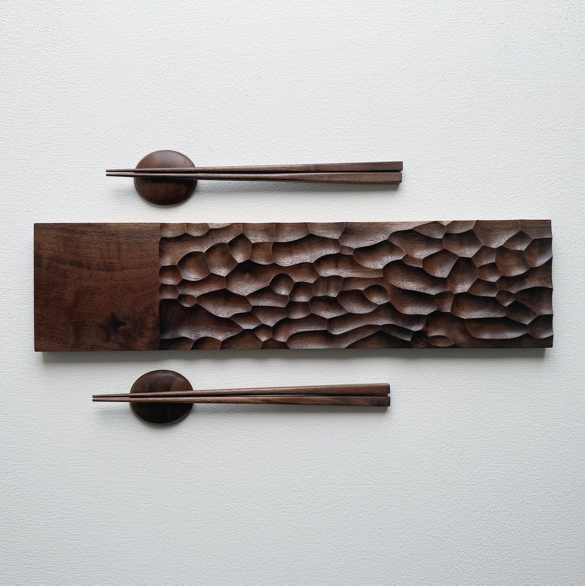 Sculpted long board & chopsticks set in walnut