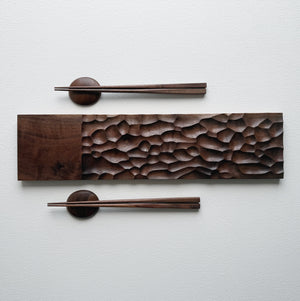 Sculpted long board & chopsticks set in walnut