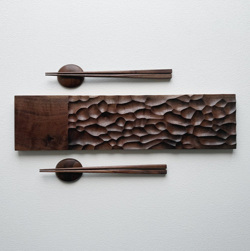 Sculpted long board & chopsticks set in walnut