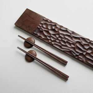 Sculpted long board & chopsticks set in walnut