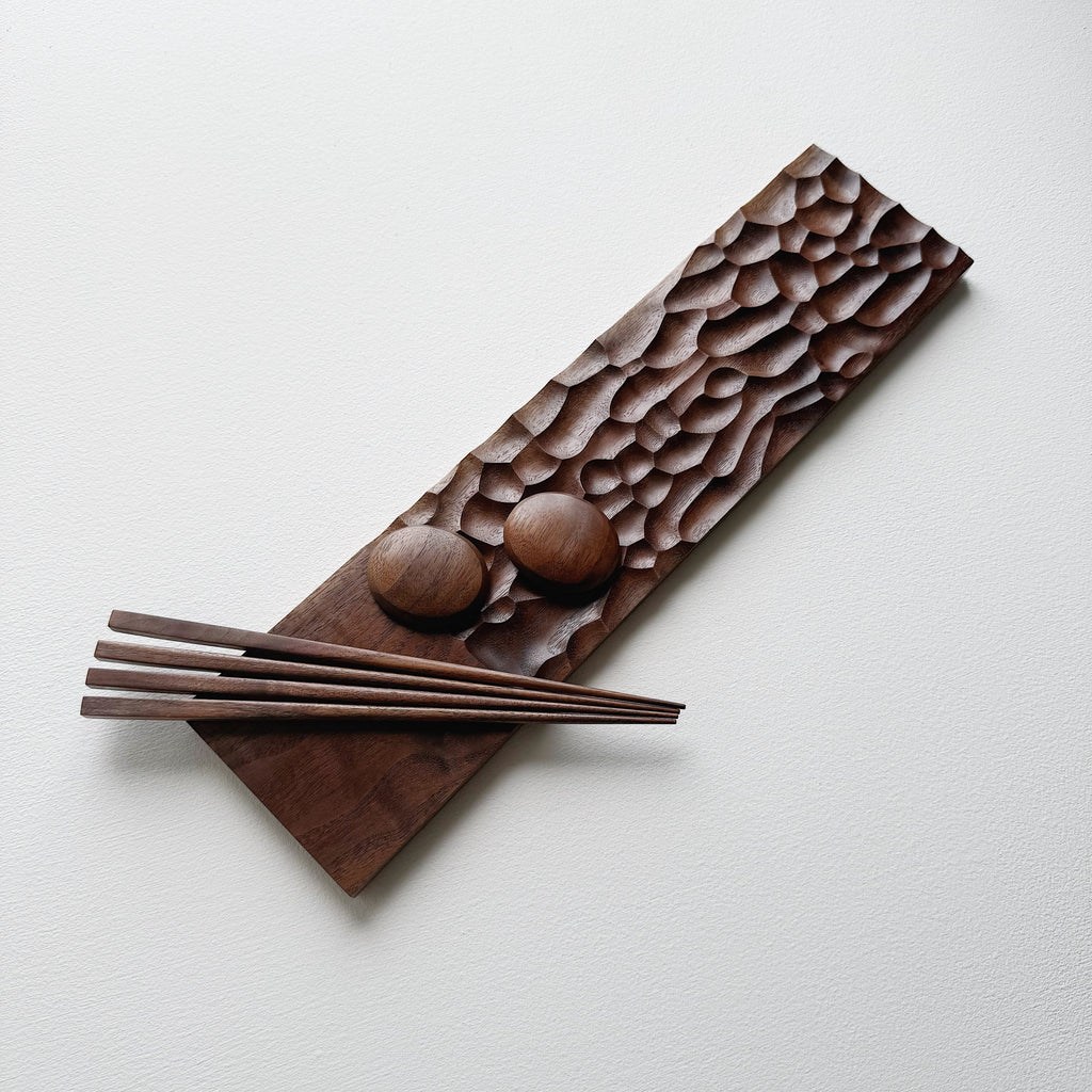 Sculpted long board & chopsticks set in walnut