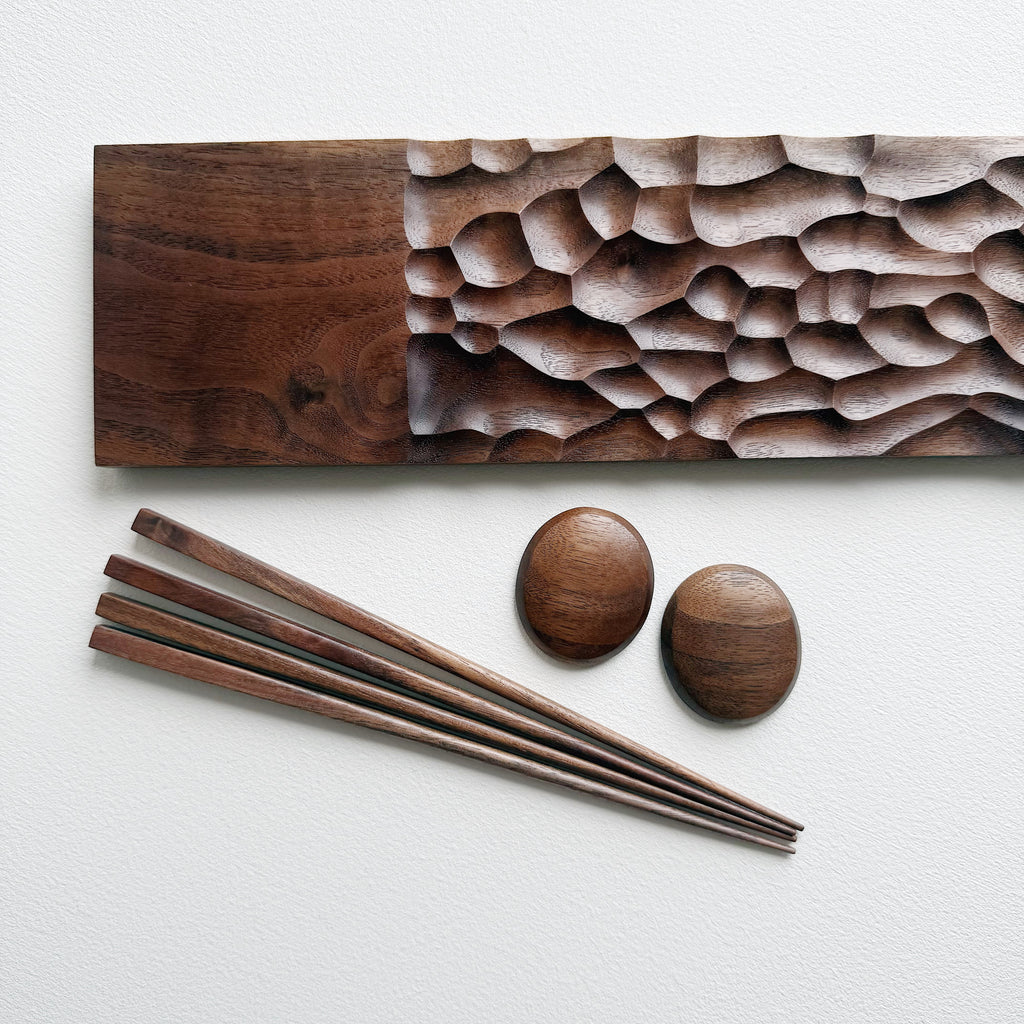 Sculpted long board & chopsticks set in walnut