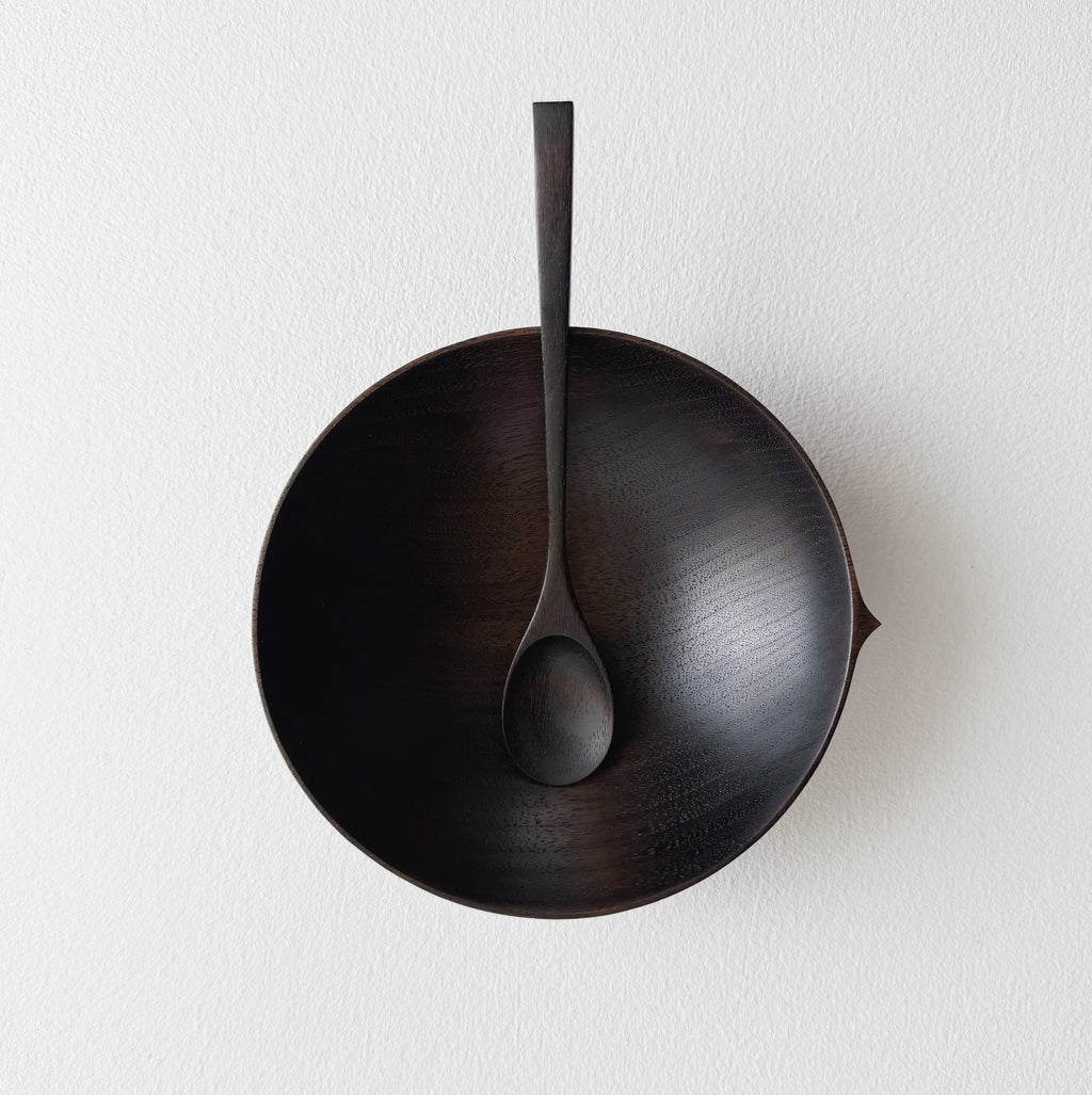 Bowl & spoon set in ebonised walnut