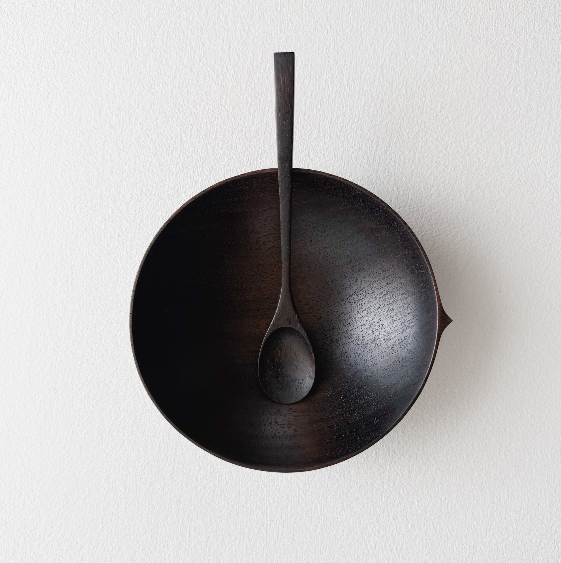 Bowl & spoon set in ebonised walnut