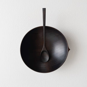 Bowl & spoon set in ebonised walnut