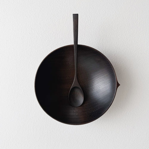 Bowl & spoon set in ebonised walnut