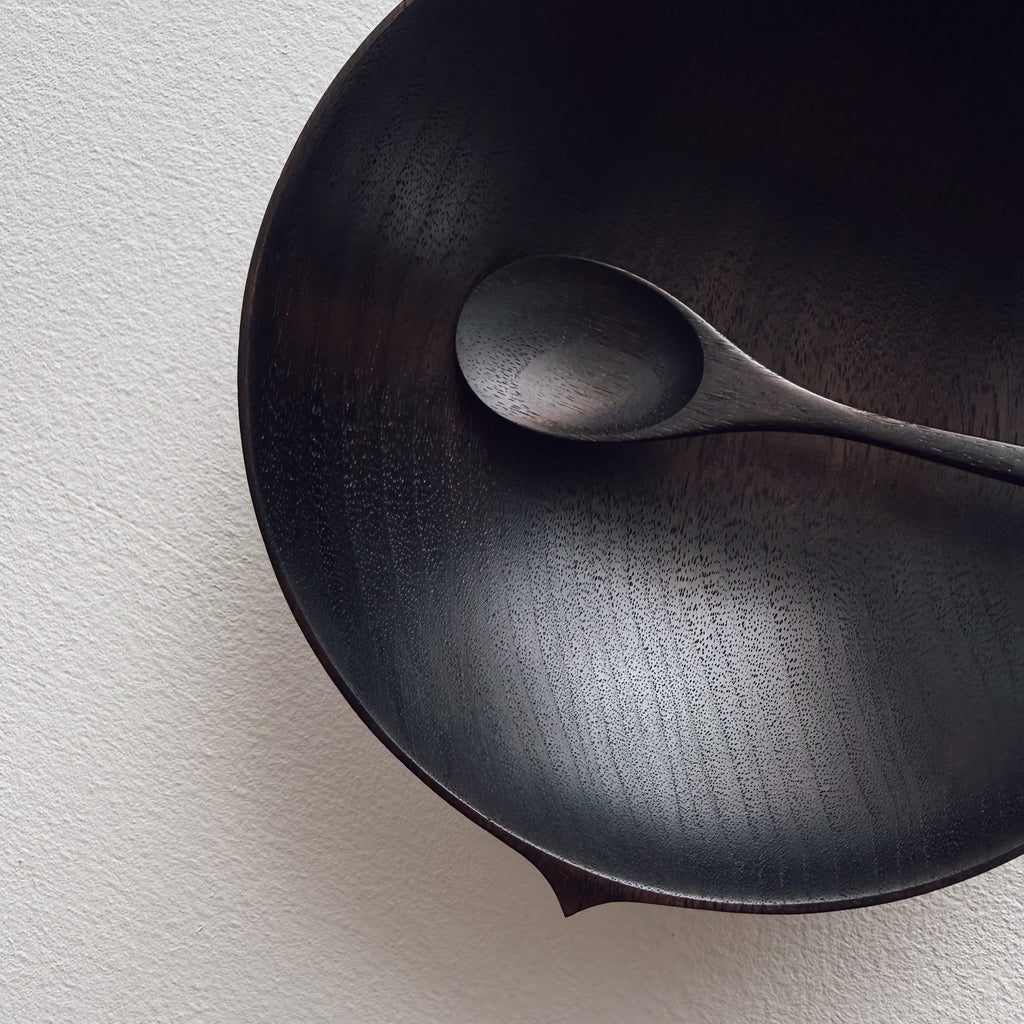 Bowl & spoon set in ebonised walnut