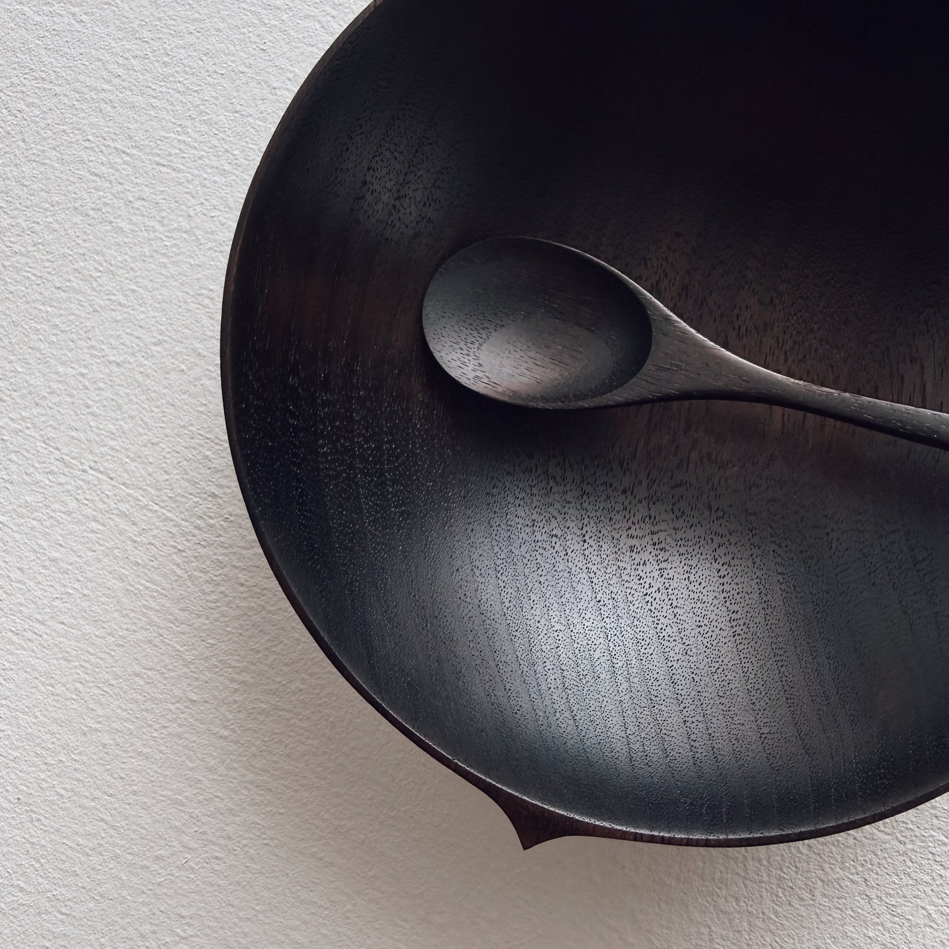 Bowl & spoon set in ebonised walnut