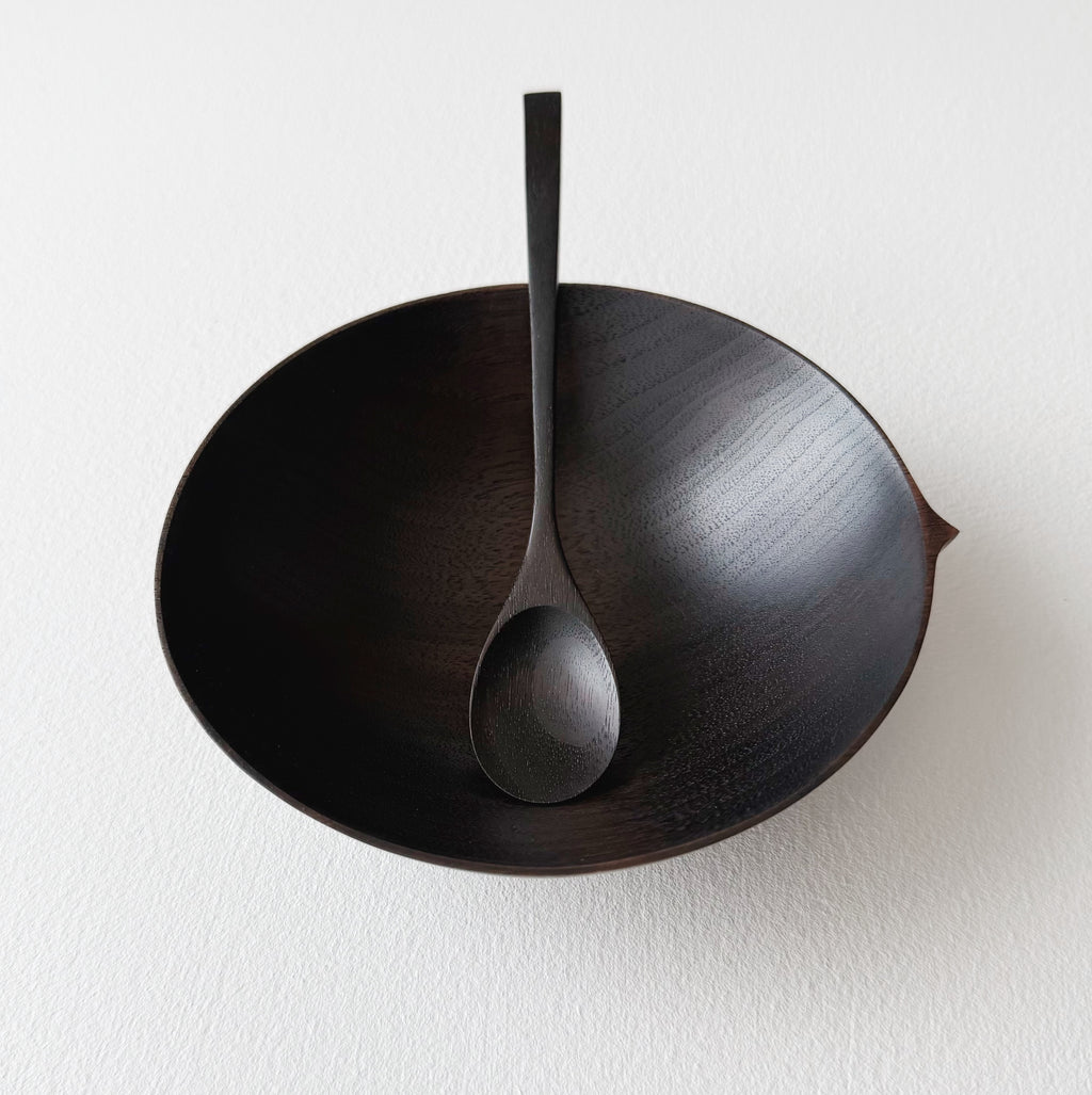 Bowl & spoon set in ebonised walnut