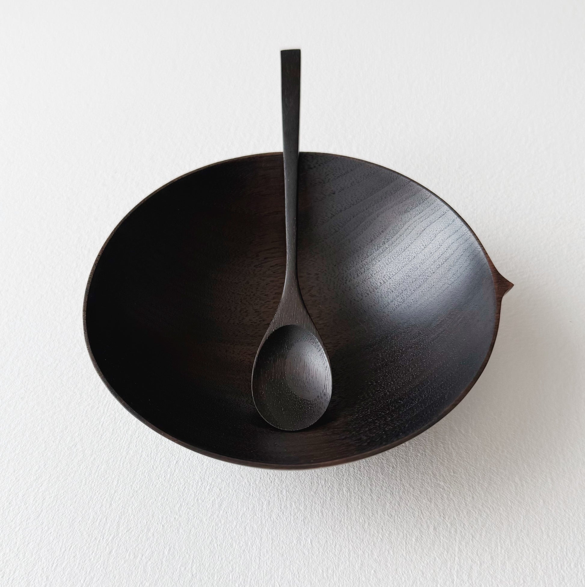 Bowl & spoon set in ebonised walnut