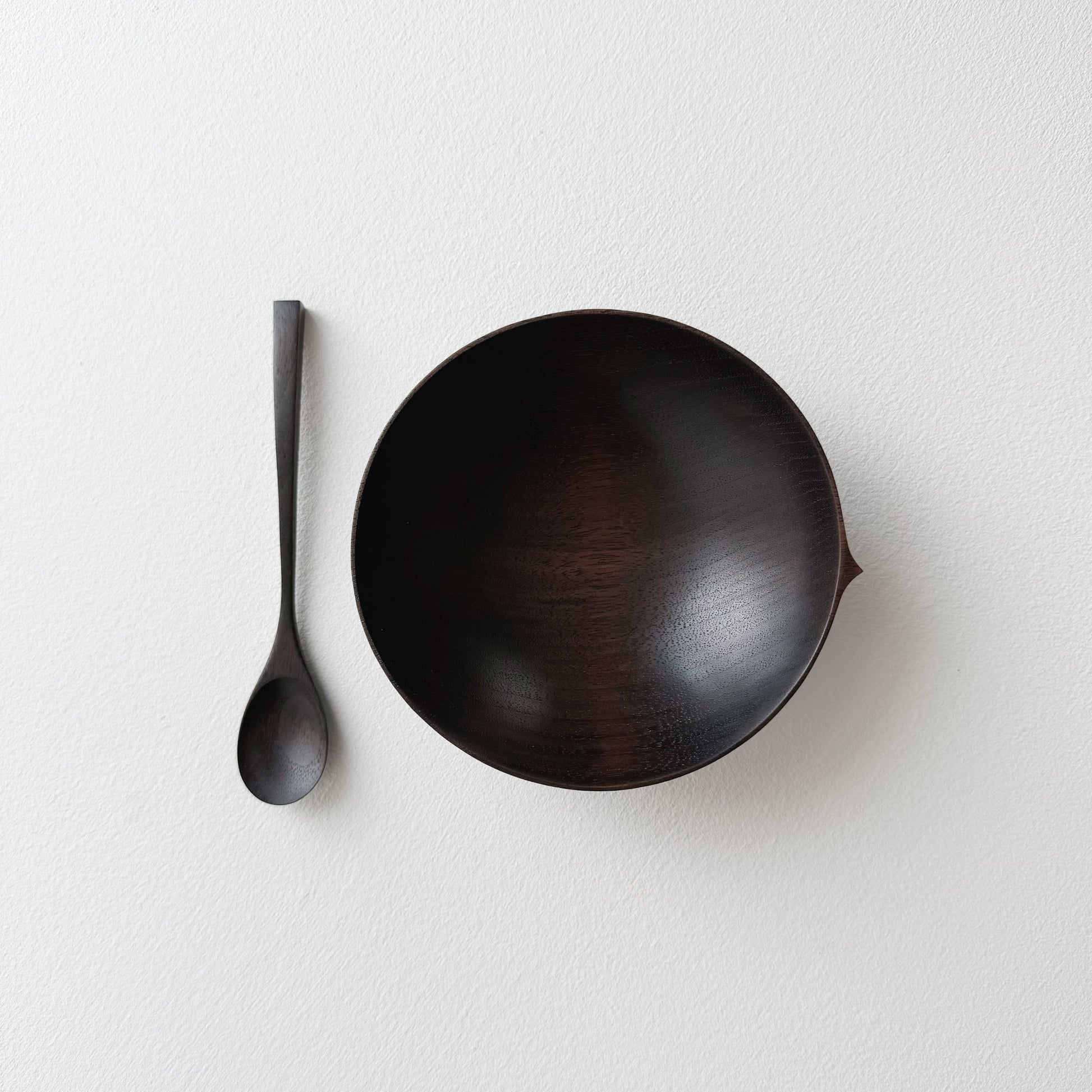 Bowl & spoon set in ebonised walnut