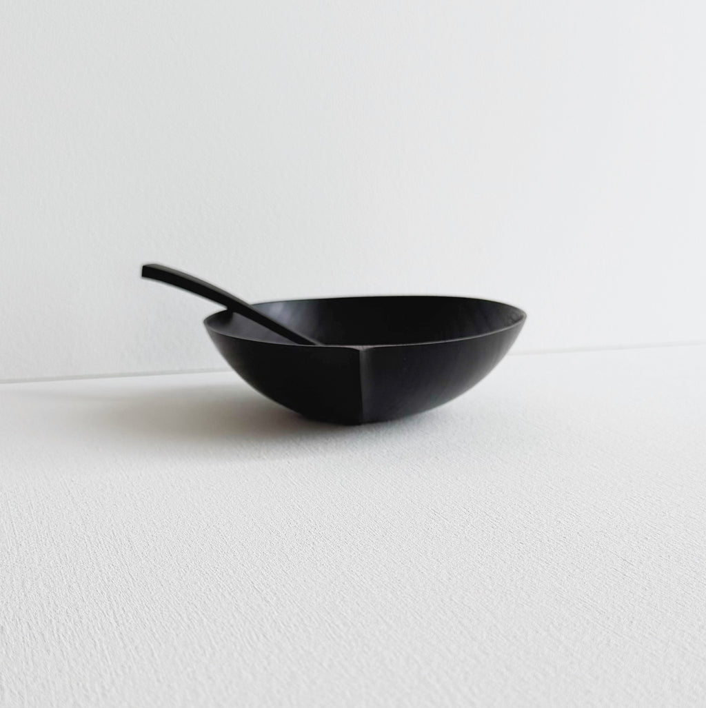 Bowl & spoon set in ebonised walnut