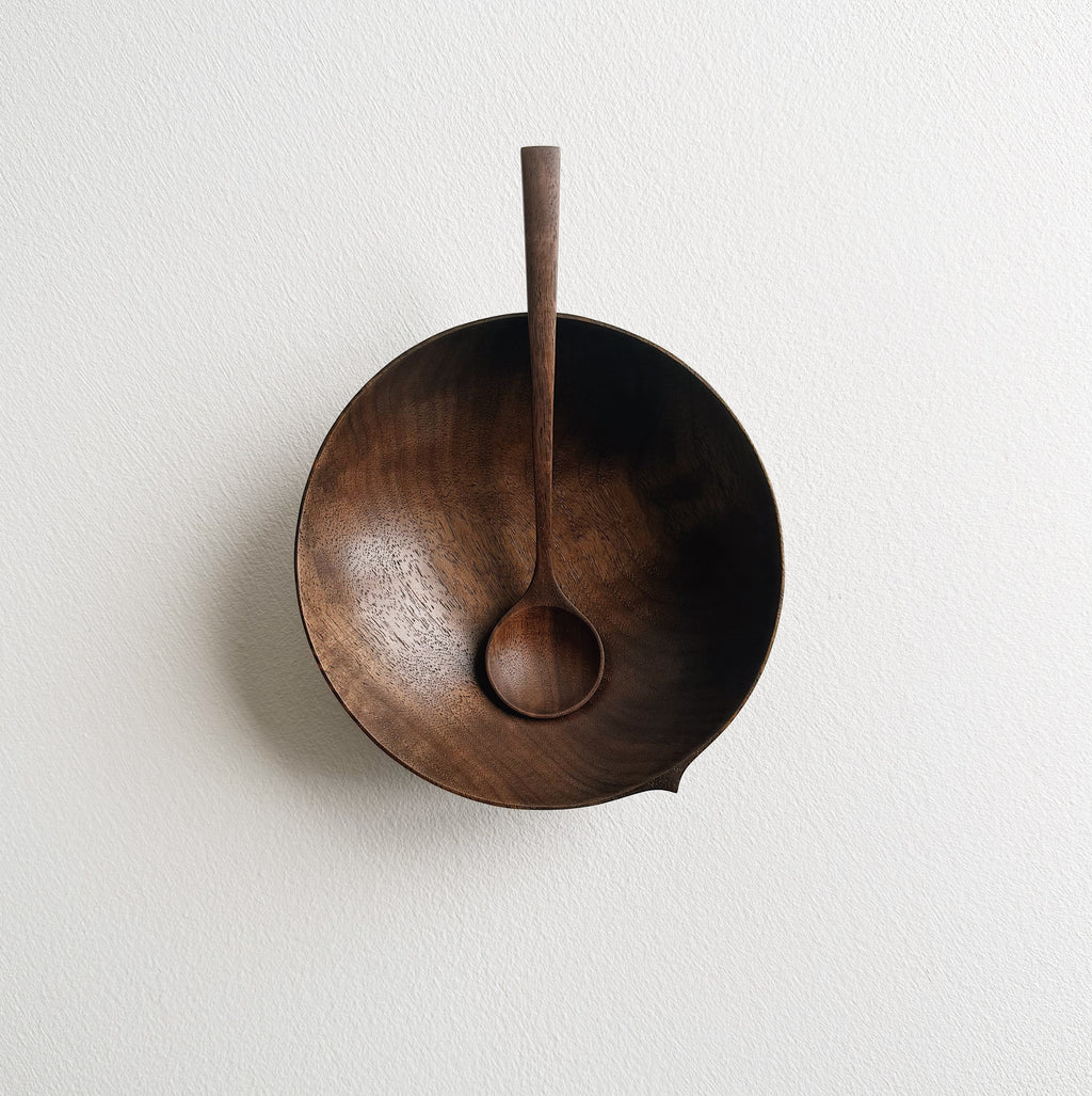 Small eating bowl & spoon in vintage black walnut