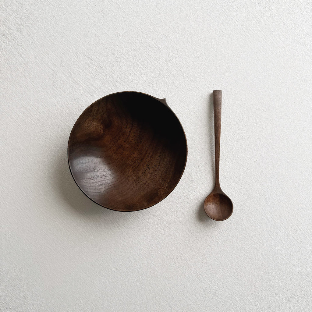 Small eating bowl & spoon in vintage black walnut