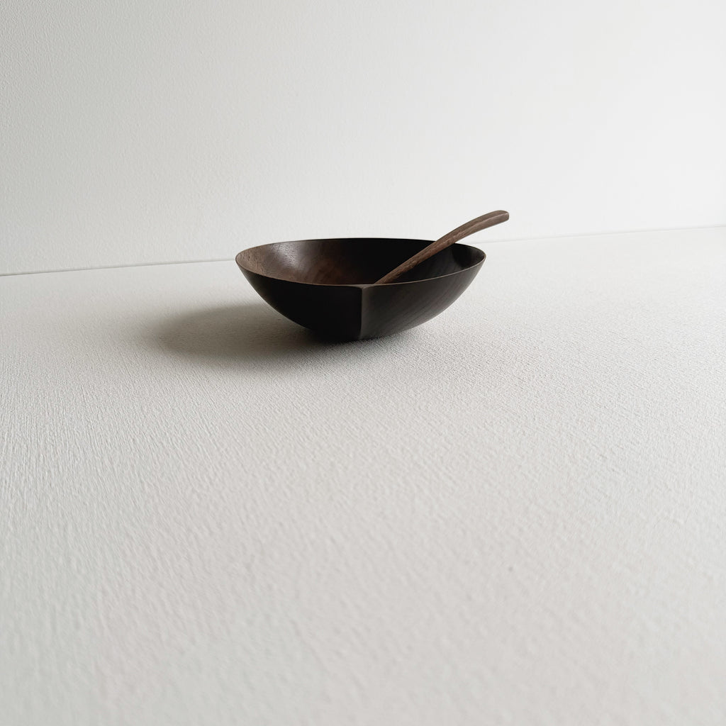 Small eating bowl & spoon in vintage black walnut