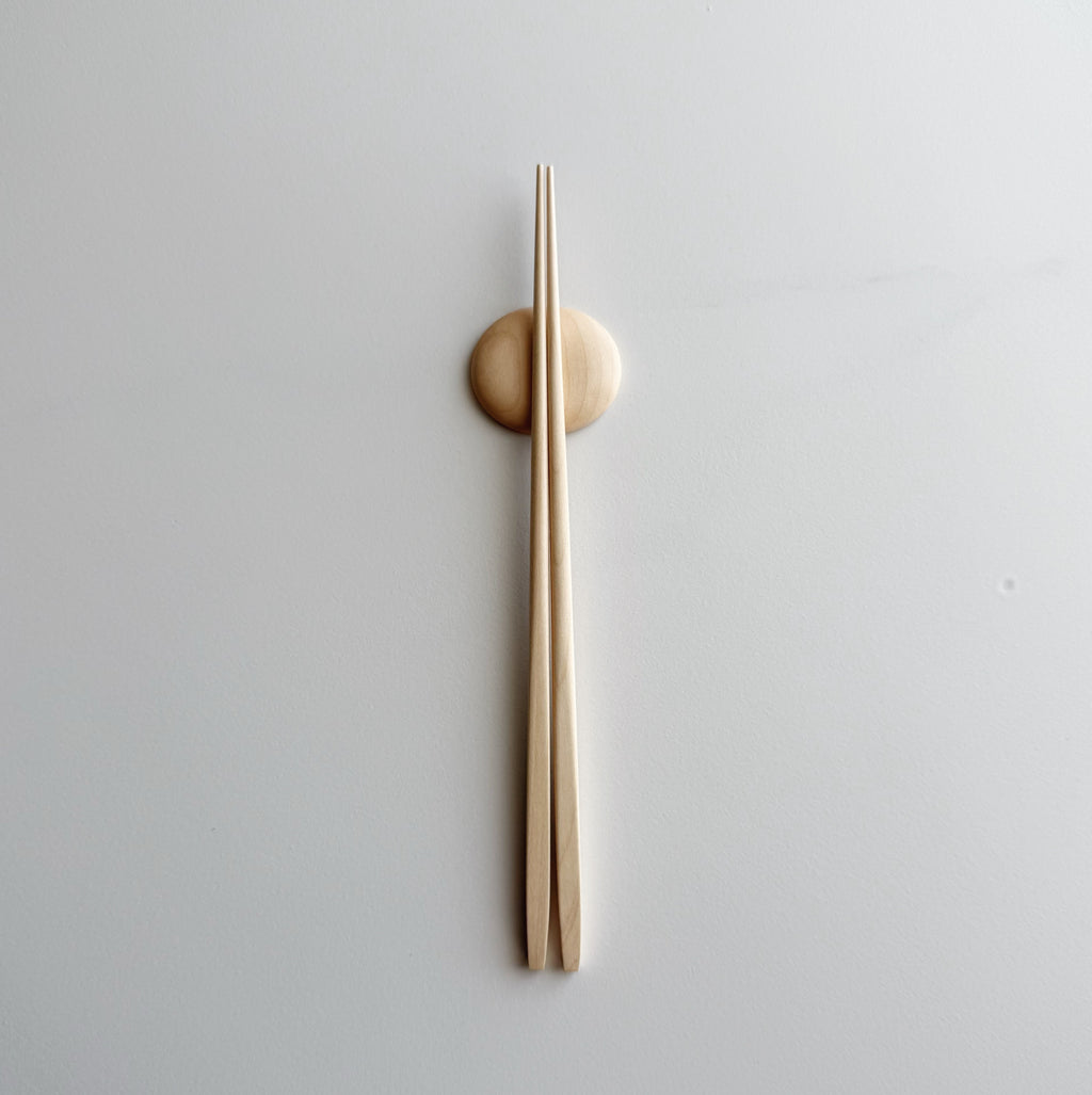 Tapered chopsticks & pebble rest in sycamore