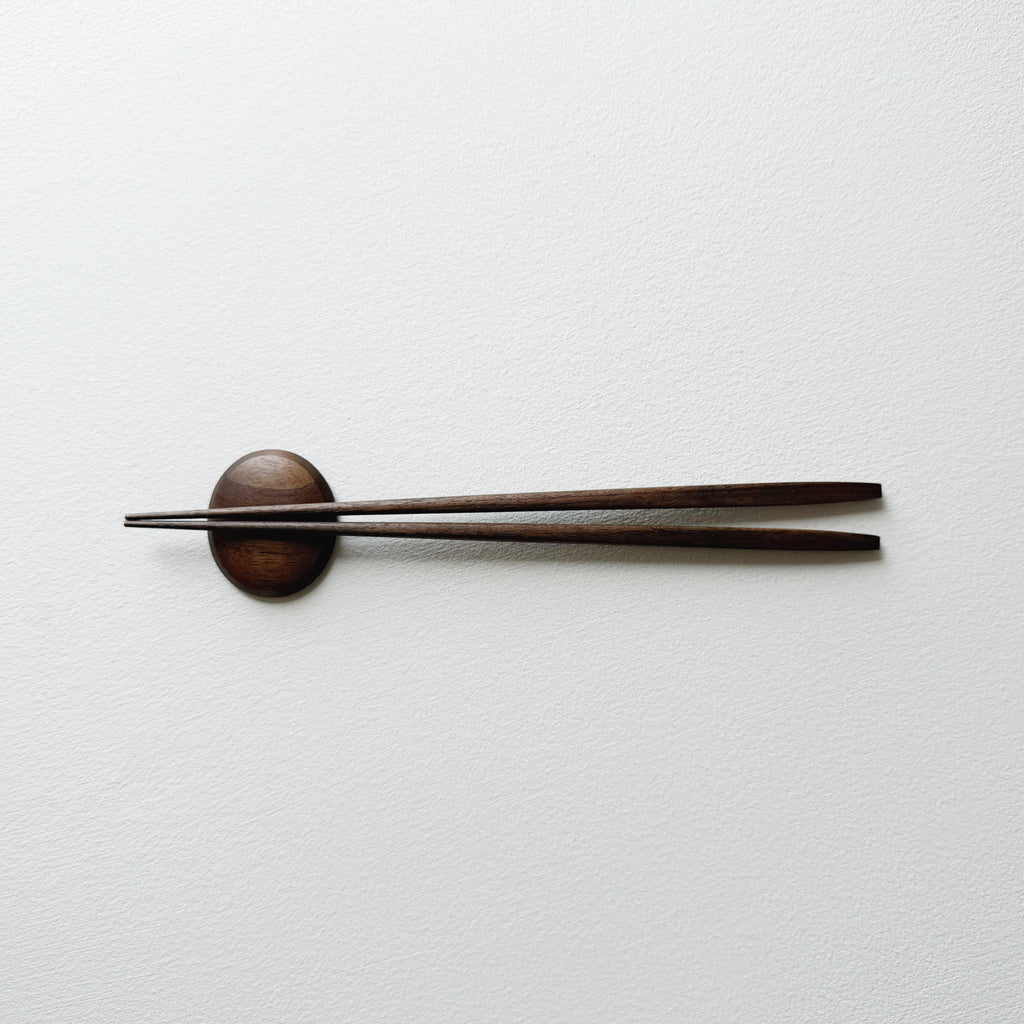 Tapered chopsticks with pebble rest in vintage black walnut