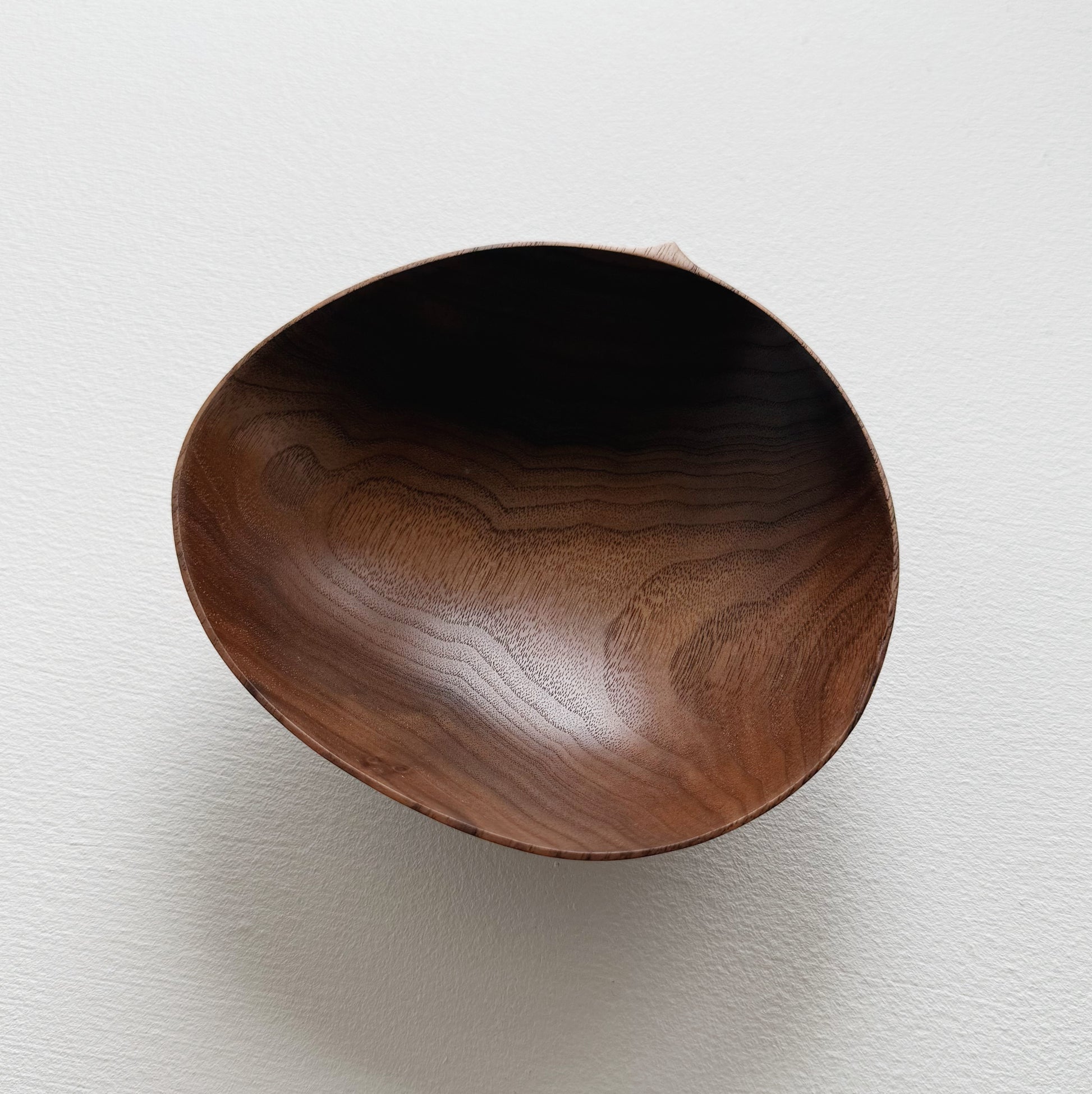 Walnut wood bowl on a light gray background