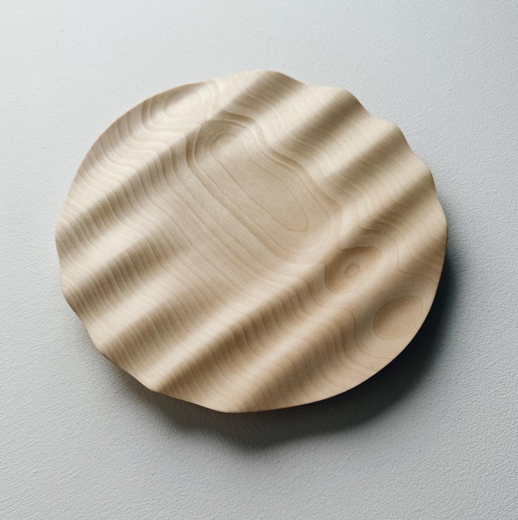 Wavy sycamore plate on a white background 