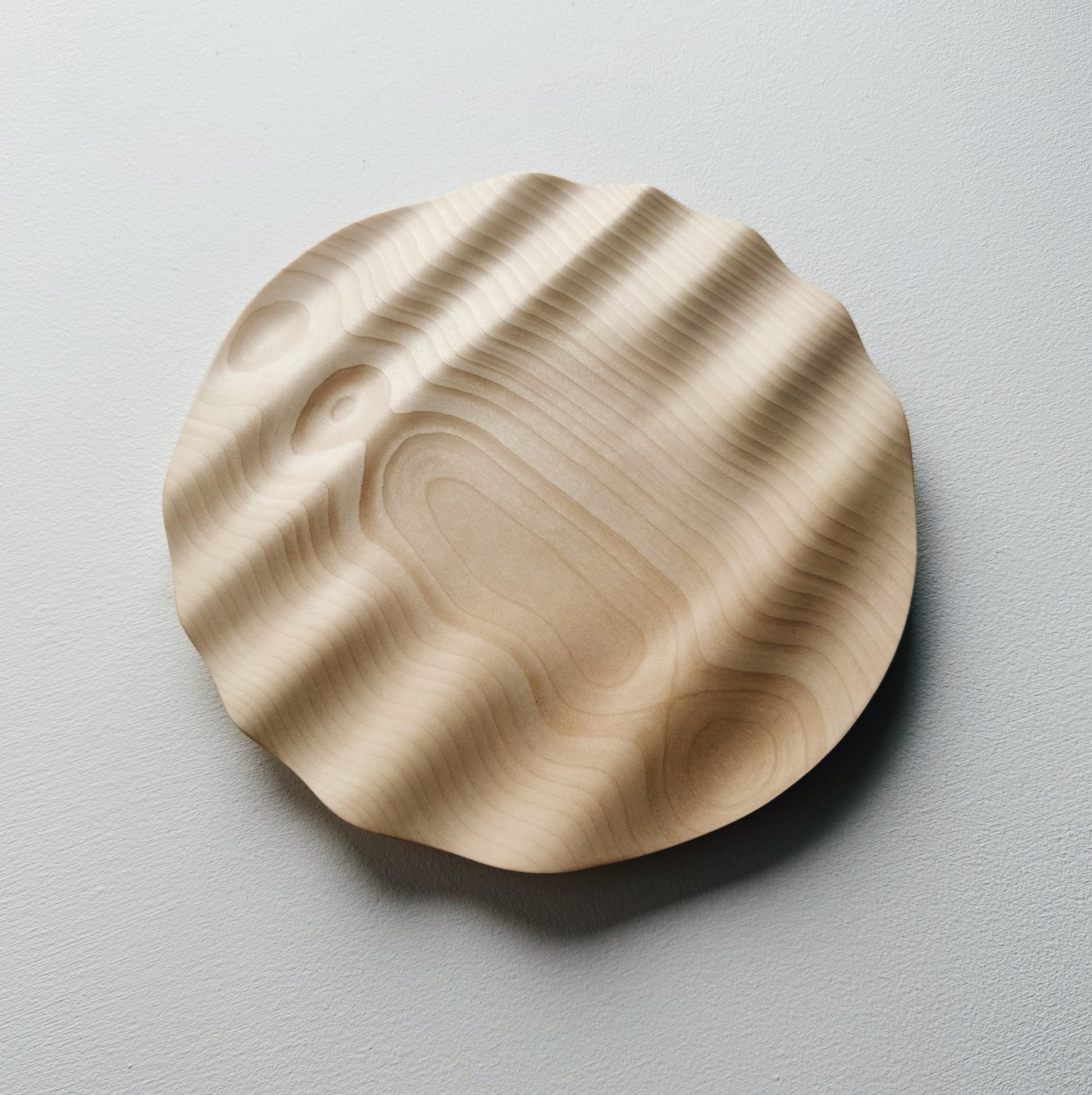 Wavy sycamore plate on a white background 