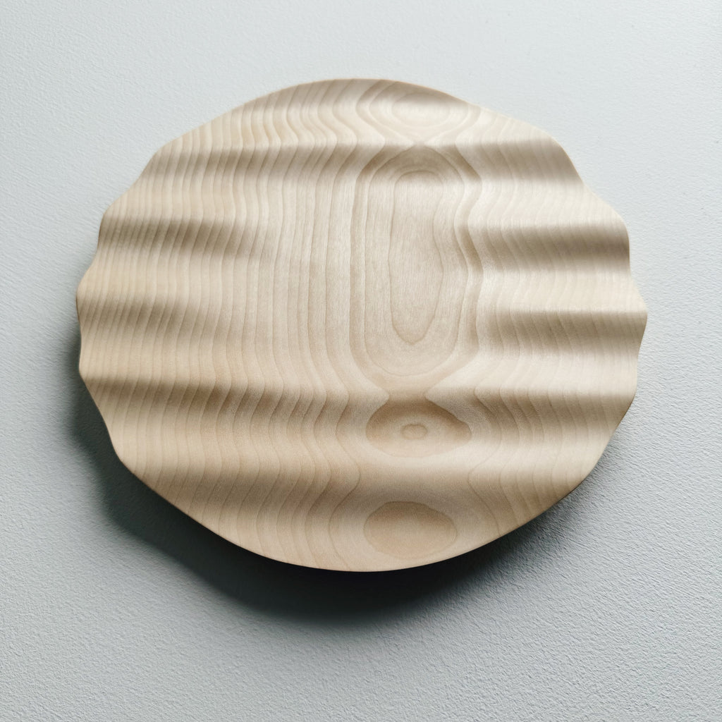 Wavy sycamore plate on a white background 